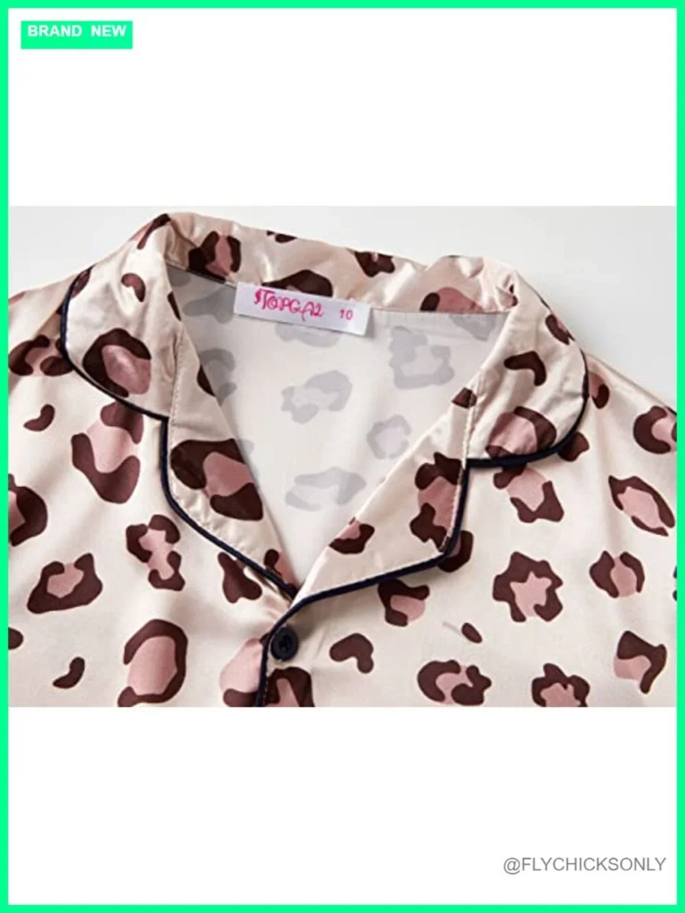 Girls Silky Satin Pajama Set, Leopard Print, Button Up, Shorts